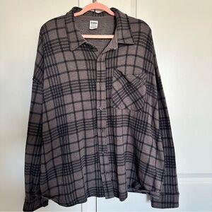 PINK Victoria's Secret Black and Gray Plaid Button Down Shirt